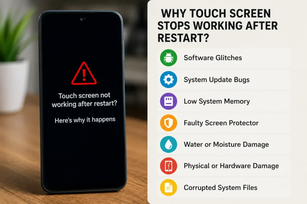 Android smartphone showing touch screen issue after restarting