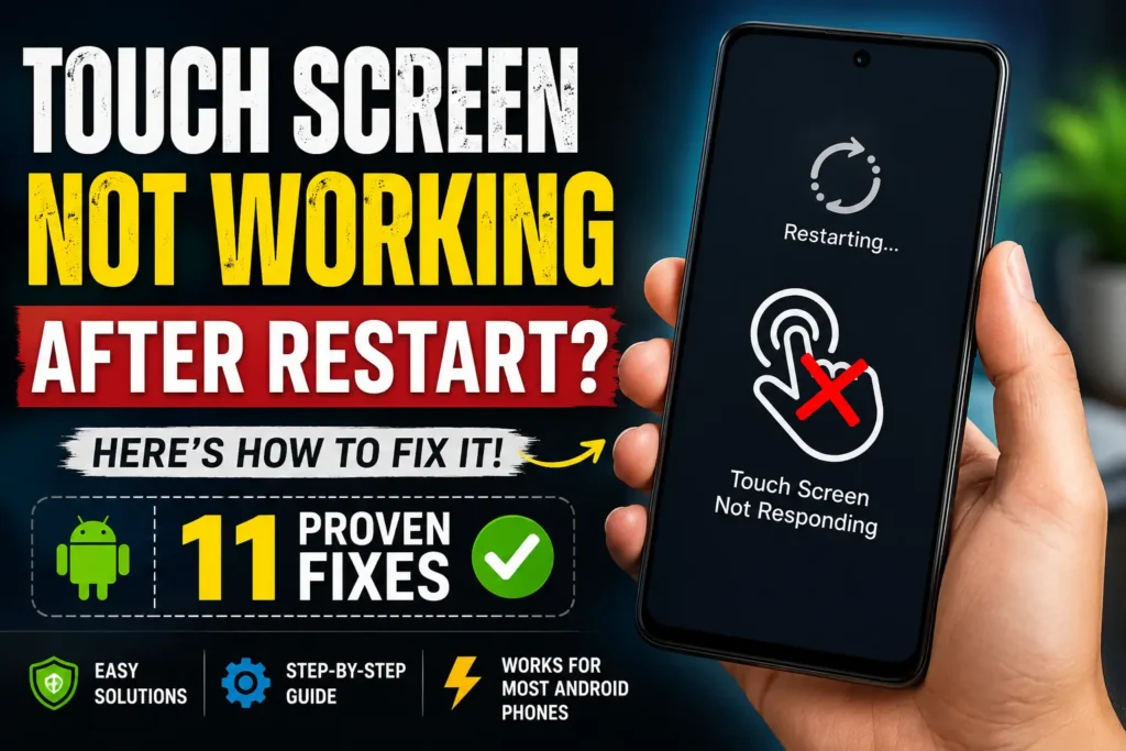 Android phone touch screen not working after restart showing unresponsive display