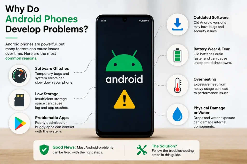 Common reasons why Android phones develop software and hardware problems