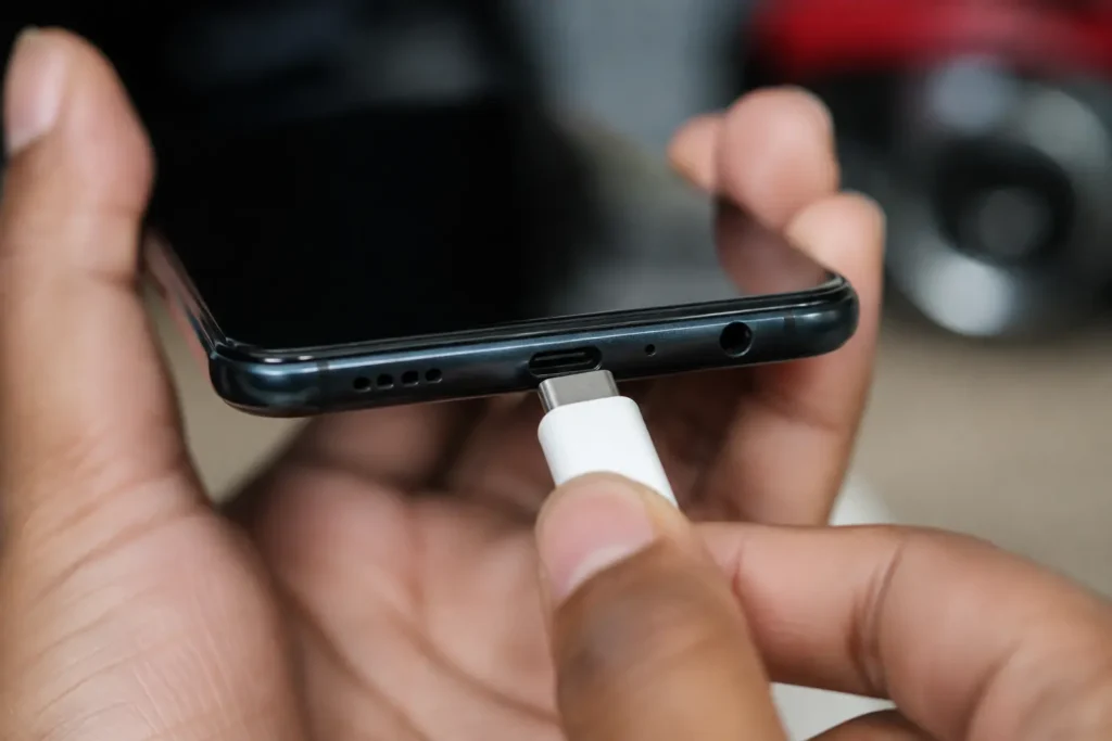 Android phone charging port and USB-C cable connection