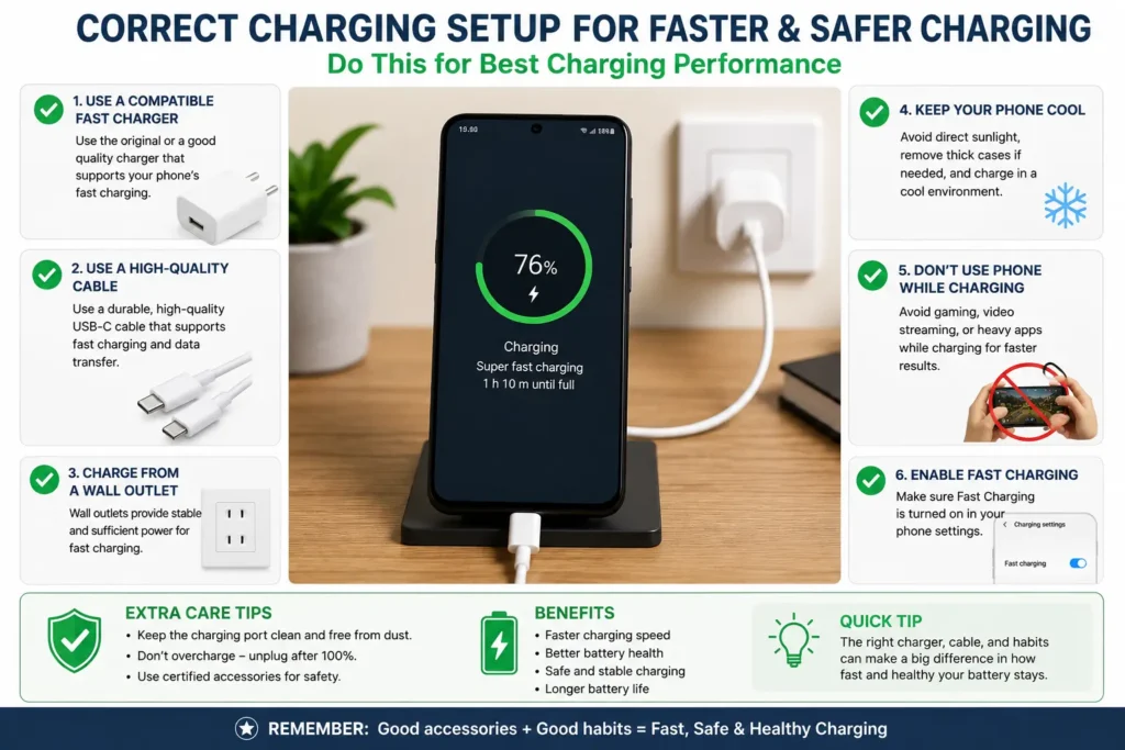 Android phone charging normally with a compatible USB-C charger and cable