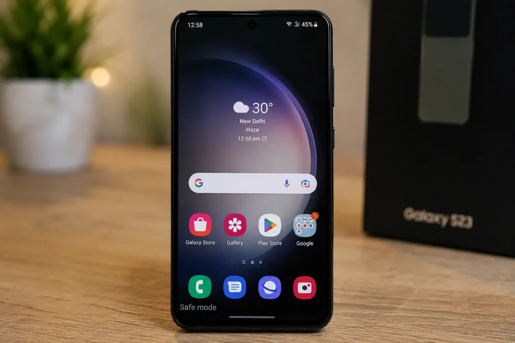 Android phone showing Safe Mode for troubleshooting