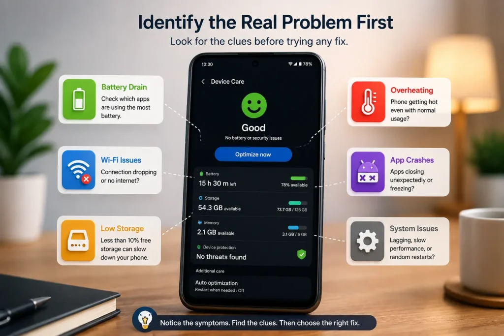 How to identify common Android phone problems before troubleshooting