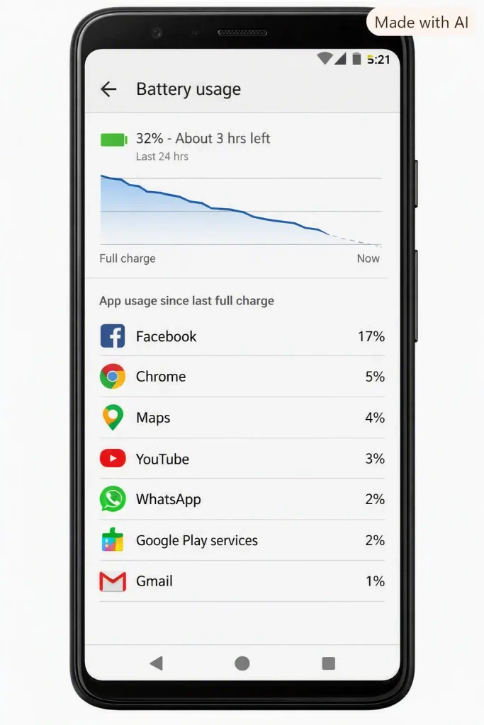 Android Battery Usage screen showing apps using battery in the background