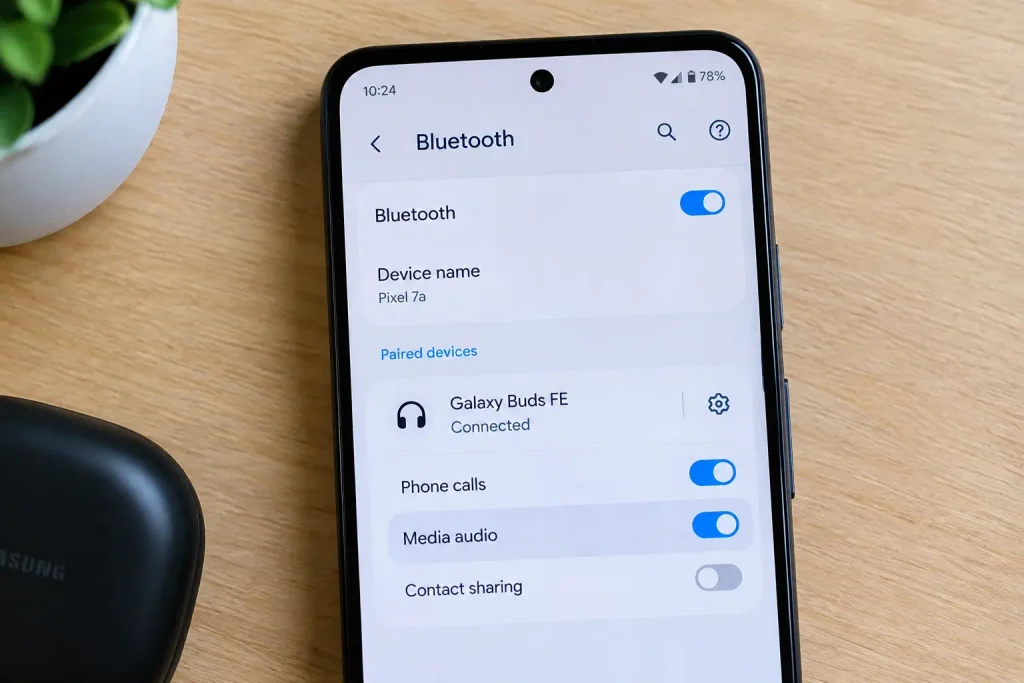 Android Bluetooth Media audio setting enabled for connected earbuds