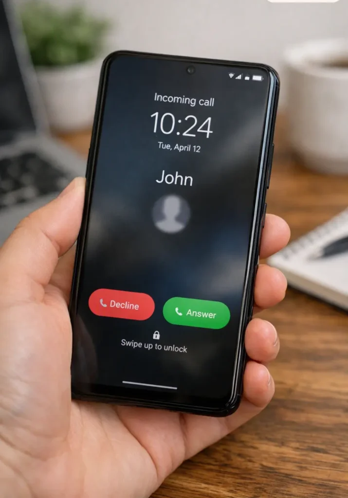 Android lock screen showing incoming call notification