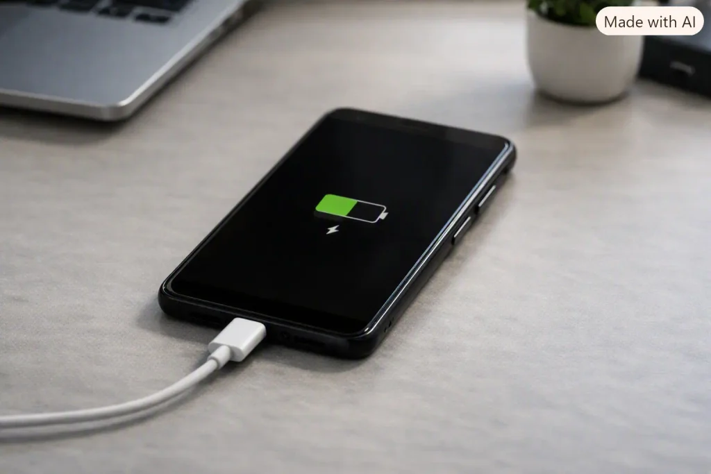 Android phone charging on a ventilated surface to reduce heat