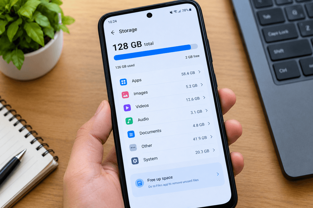 Android phone showing storage full despite few visible files