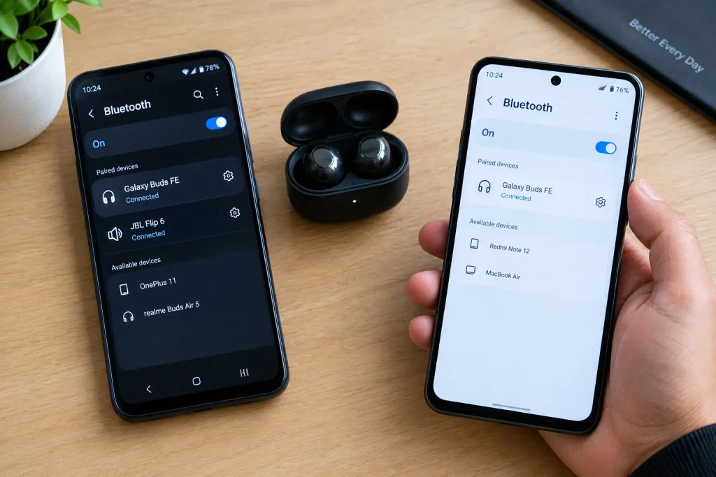 Testing Bluetooth earbuds with another Android phone to find the audio problem