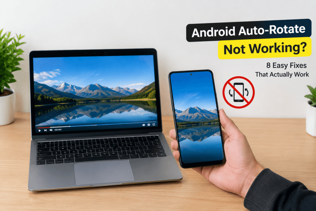 Android phone held sideways while the screen stays in portrait mode