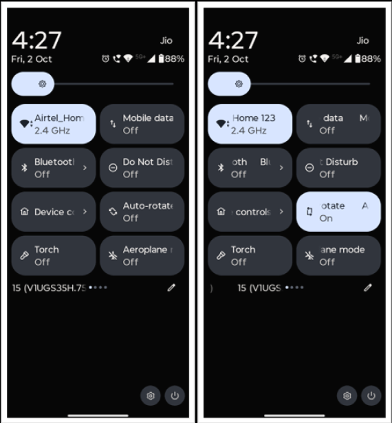 Android Quick Settings panel showing the Auto-Rotate option